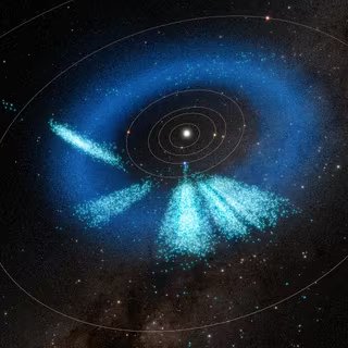 Modèle du Système solaire interne montrant les astéroïdes découverts par Rubin en bleu clair. Les astéroïdes connus sont représentés en bleu foncé. Ce modèle présente un total de près de 12 700 astéroïdes découverts par Rubin en 1,6 an : 73 lors des premières observations tests, réalisées avec la caméra de mise en service de Rubin fin 2024, et publiés dans le cadre de la première présentation des données de Rubin (Rubin Data Preview 1) durant l’été 2025 ; 1 514 lors des premières observations (First Look) en avril et mai 2025 ; et plus de 11 000 astéroïdes grâce aux observations effectuées lors des premières campagnes d’optimisation de Rubin durant l’été 2025. Voici les positions des objets découverts en août 2025. © Observatoire Vera C.-Rubin NSF–DOE, NOIRLab, SLAC, AURA, R. Proctor